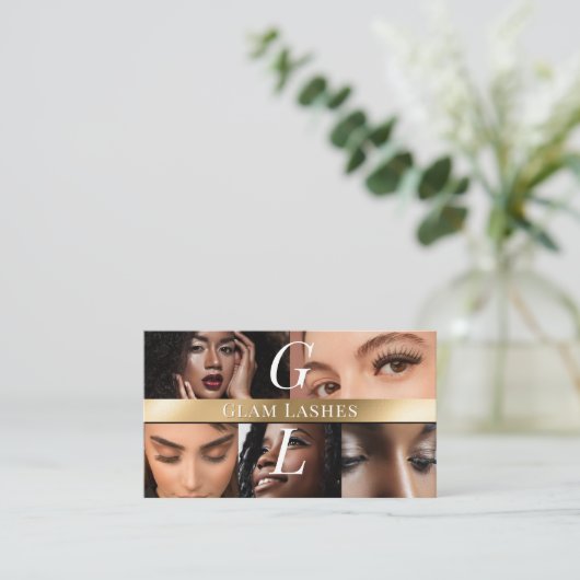 Photo Lash Technician Luxe Monogram Black Gold 名刺 (スタンド正面)