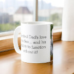 Photo Like Father Like Duture or Son コーヒーマグカップ<br><div class="desc">私たち祝の心温まる"娘や息子のような父のような"コーヒーマグとの父と子供の間の特別な絆。このパーソナライズされたマグカップはユニーク、パパと彼の子供の間で共有されるつながりの本質を捉え、父の日、誕生日、または任意の大事な行事のための完璧な贈り物にする。この陶芸気に製のマグッグは、デュオの心温まる写真を添えた「Like Father Like Daughter」や魅力的「Like Father Like Son」デザインを使用。写真は印刷高品質によって瞬間や思い出大切をキャプチャし、すべてのsipに個人touchを追加する。測定[寸法]、私たちの耐久性のマグカップは、食洗機とマイクロ波安全であり、利便性と長寿を確保する。朝のコーヒーを一緒に楽しんだり、共有された思い出を思い出して思い出を思い出させるなど、このマグカップは父と子の間の壊れない絆を心から思い出させる役割を果たしている。父と子の愛とつながりを受け入れ、私たちの"Like Father Like Daughter or Son" Coffee Mugと共有し、すべてのコーヒーを大切にする大切な瞬間を壊す。</div>