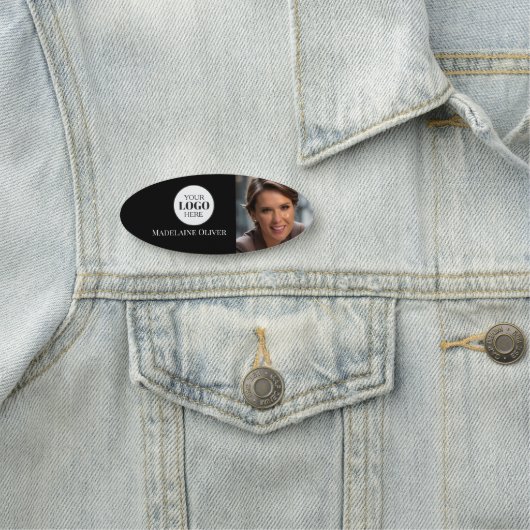 Photo Logo Black White Simple Oval 名札 (インサイチュ)