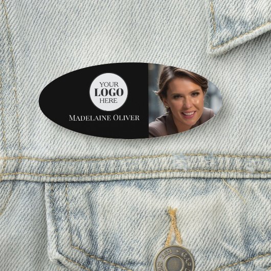  Photo Logo Black White Simple Oval 名札