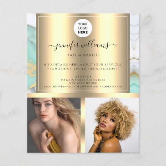 Photo Logo QR Code Promotional Gold Green Marble チラシ (正面)