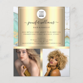 Photo Logo QR Code Promotional Gold Green Marble チラシ