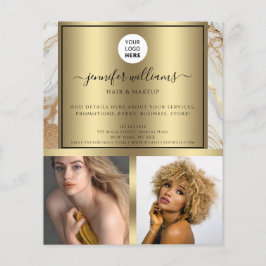 Photo Logo QR Code Promotional Gold Marble Modern チラシ
