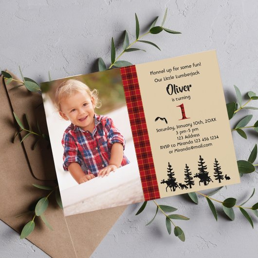 Photo Lumberjack 1st birthday boy invitation ポストカード
