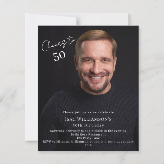 Photo man cheers birthday invitation (正面)