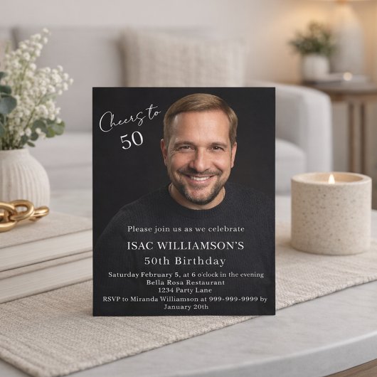 Photo man cheers birthday invitation