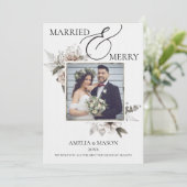 Photo Married & Merry Watercolor Christmas Card 招待状 (スタンド正面)