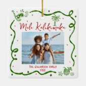 Photo Mele Kalikimaka Red Green Doodles Christmas セラミックオーナメント (裏面)