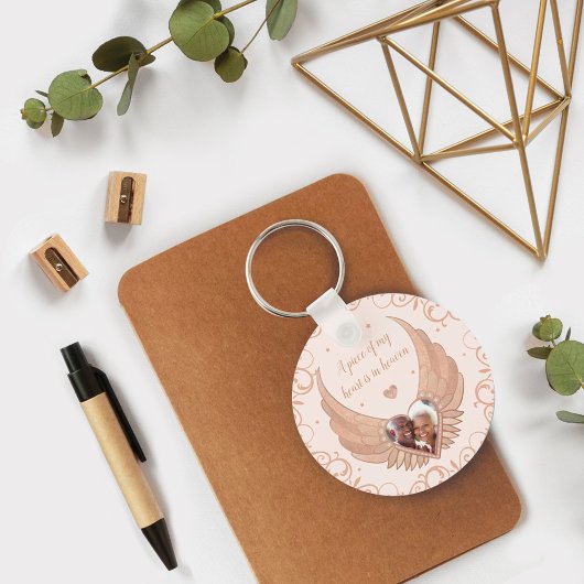 Photo Memorial Pink Angel Wings & Custom Message キーホルダー