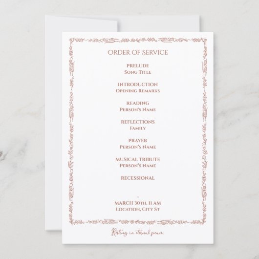 Photo Memorial Program — Rose Brown Frame 招待状 (裏面)