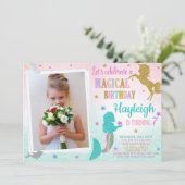 Photo MermaidとUnicorn誕生日の招待状 招待状 (スタンド正面)