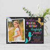 Photo Mermaid and Unicorn birthday invitation Girl 招待状 (スタンド正面)