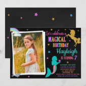 Photo Mermaid and Unicorn birthday invitation Girl 招待状 (正面/裏面)