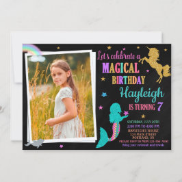 Photo Mermaid and Unicorn birthday invitation Girl 招待状