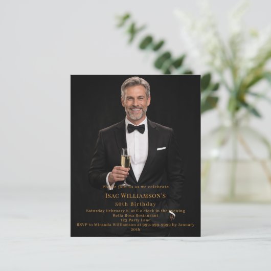 Photo milestone birthday gold invitation (スタンド正面)