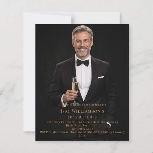 Photo milestone birthday gold invitation (正面)