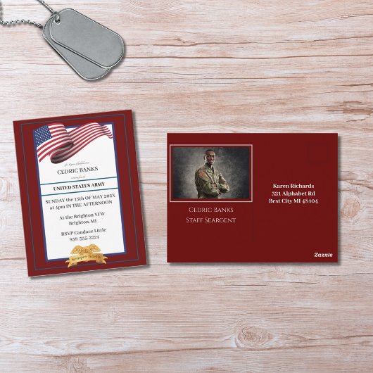 Photo Military Retirement Invitation Gold Crest ポストカード