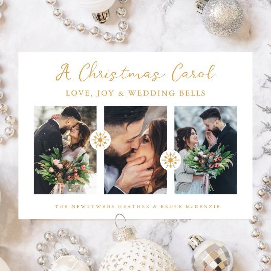 Photo Minimal Snowflakes Newlyweds First Christmas シーズンカード