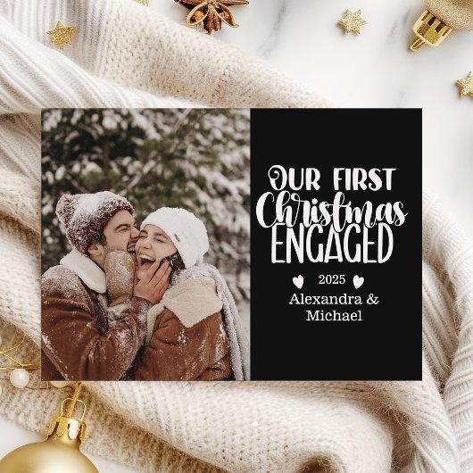 Photo Minimalist First Christmas Engaged シーズンカード