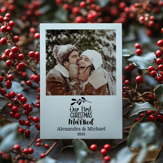 Photo Minimialist Our First Christmas Married シーズンカード