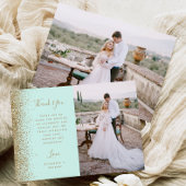Photo Mint Green Gold Glitter Script Wedding サンキューカード