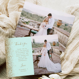 Photo Mint Green Gold Glitter Script Wedding サンキューカード