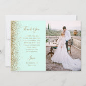 Photo Mint Green Gold Glitter Script Wedding サンキューカード (正面)