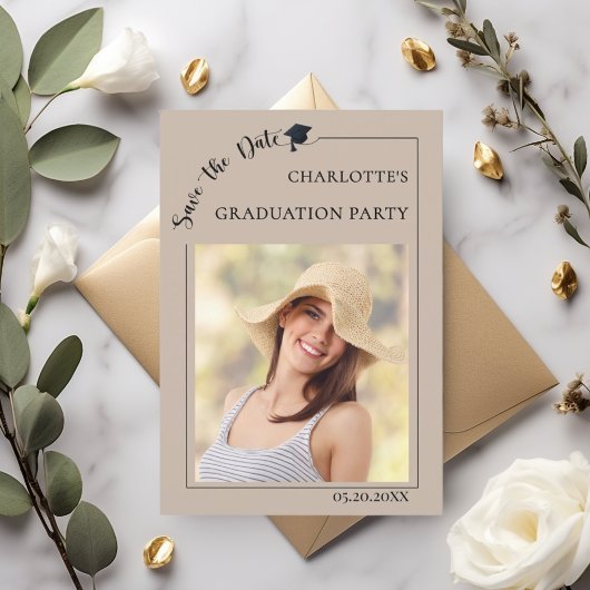 Photo mocha beige Graduation party Save the Date セーブザデート