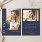 Photo Modern Blue Gold Graduation Thank You   サンキューカード
