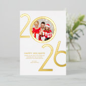 Photo Modern Bold White 2026 Holiday Gold Card 箔招待状 (立ち正面)