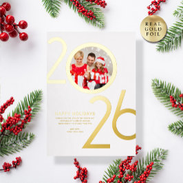 Photo Modern Bold White 2026 Holiday Gold Card 箔招待状