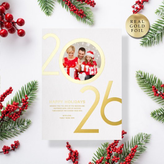 Photo Modern Bold White 2026 Holiday Gold Card 箔招待状