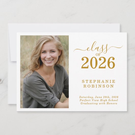 Photo Modern Gold Graduation 2026 Announcement 招待状 (正面)