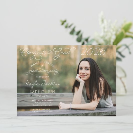 Photo Modern Script Horizontal Graduation Party 招待状 (スタンド正面)