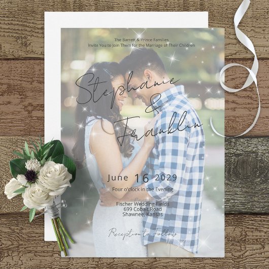 Photo Modern Vellum Sparkle Wedding Invitation 招待状