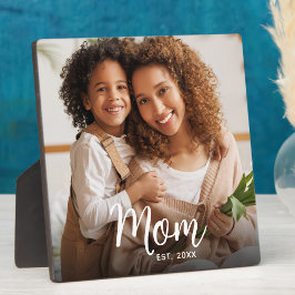 Photo Mom Established Date Black Custom Script フォトプラーク