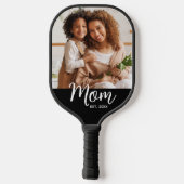 Photo Mom Established Date Fun Script on Black ピックルボールラケット (裏面)