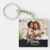 Photo Mom Established Date White Script on Black キーホルダー (正面)