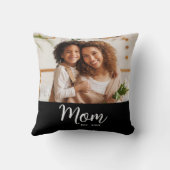 Photo Mom Established Date White Script on Black クッション (裏面)