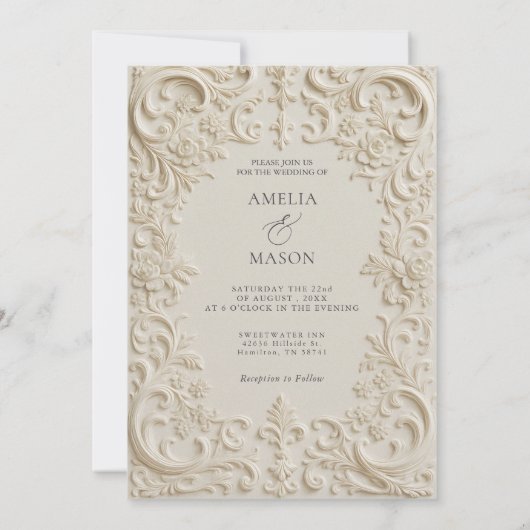 Photo Monogram Embossed Baroque Wedding Invitation 招待状 (裏面)