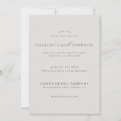 Photo Monogram White Faux Linen Wedding Invitation 招待状 (正面)