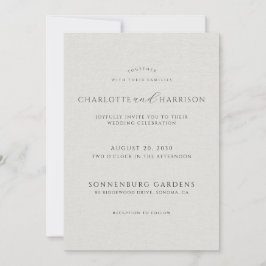 Photo Monogram White Faux Linen Wedding Invitation 招待状