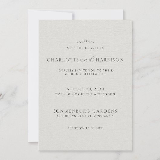 Photo Monogram White Faux Linen Wedding Invitation 招待状 (正面)
