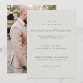 Photo Monogram White Faux Linen Wedding Invitation 招待状 (正面/裏面)