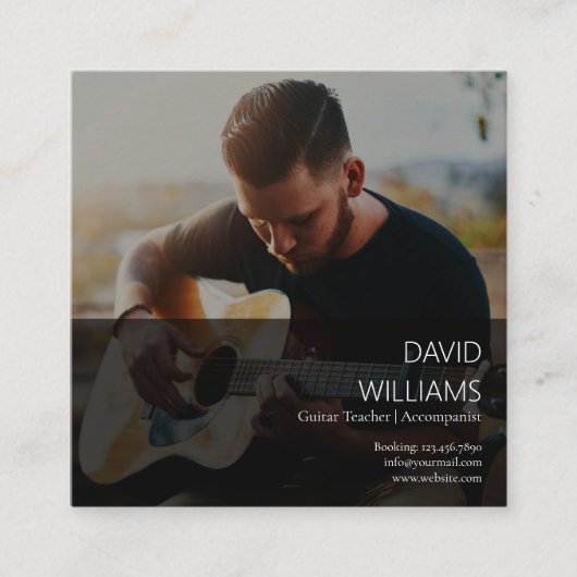 Photo Music Teacher Singer Songwriter QR Code スクエア名刺 (正面)