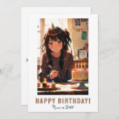 *PHOTO NAME Birthday Cake ANIME Girl  招待状 (正面/裏面)