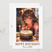 *PHOTO NAME Birthday Cake ANIME Young Girl  招待状 (正面/裏面)