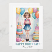 *PHOTO NAME Birthday Card Girl Cake 招待状 (正面/裏面)