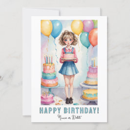 *PHOTO NAME Birthday Card Girl Cake 招待状