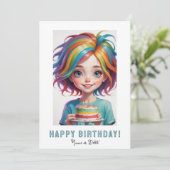 *PHOTO NAME Birthday Card Girl Cake Rainbow 招待状 (スタンド正面)